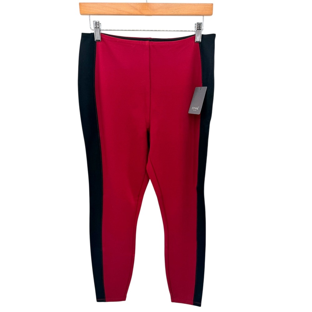 NWT Lysse Laura Striped Leggings Size L Womens Ponte Knit Red Night Pull On Pant